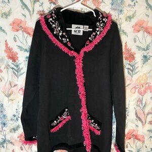 Vintage Storybook Knits Black and Pink Cardigan
